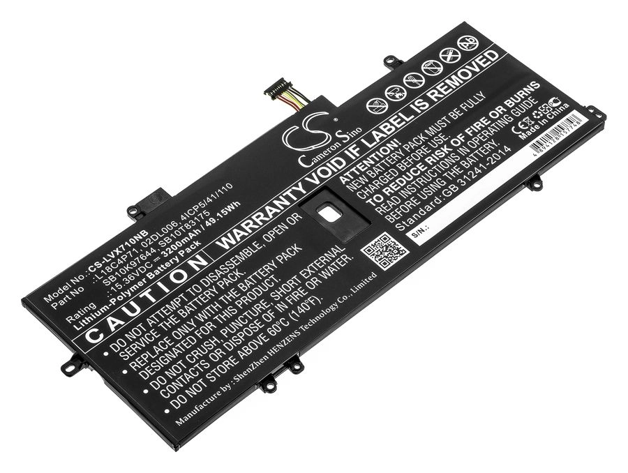 

Аккумуляторная батарея CameronSino CS-LVX710NB для Lenovo ThinkPad X1 Carbon 2019, 15.4V, 3200mAh, черный, CS-LVX710NB