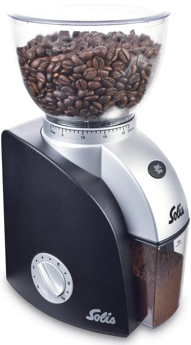 

Кофемолка Solis Scala Plus 1661, жернова, есть, число степеней помола 22, 300г, 135Вт, черный/серебристый, 1661