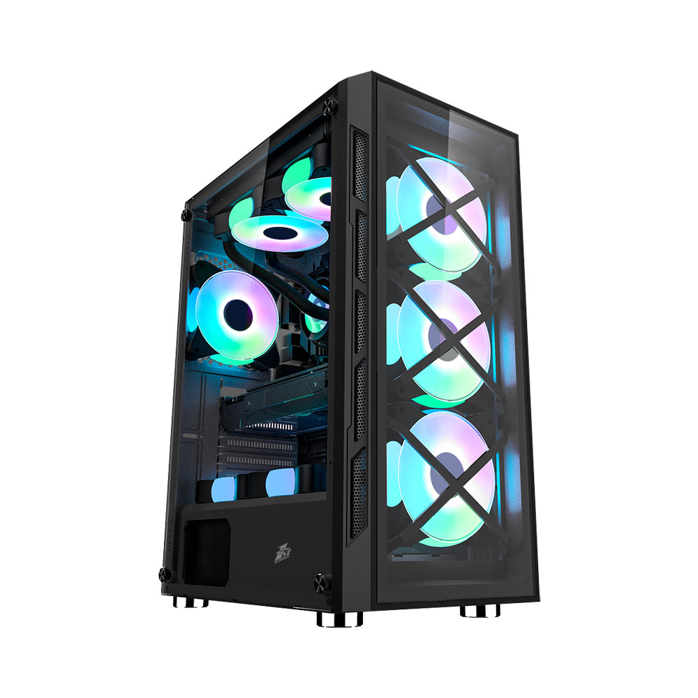 Корпус 1STPLAYER FIREBASE XP-G, ATX, Midi-Tower, USB 3.0, RGB подсветка, черный, без БП (FP_XP-G-BK-4F1)