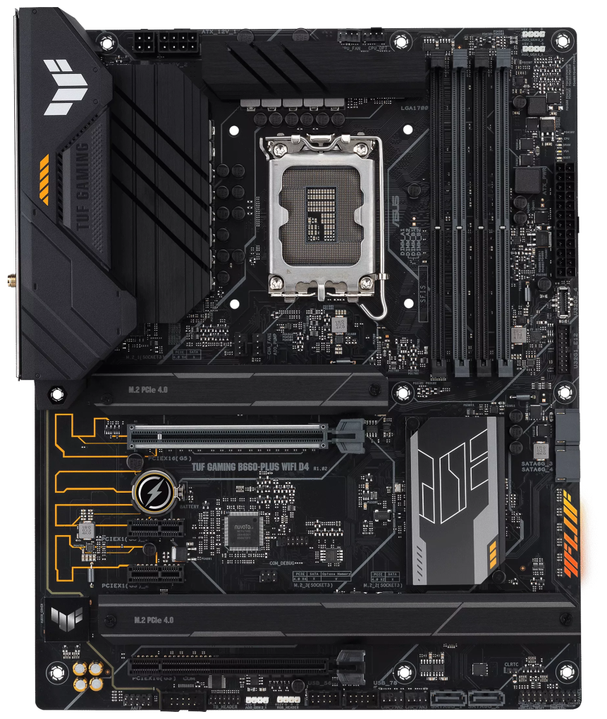 

Материнская плата ASUS TUF GAMING B660-PLUS WIFI D4, Socket1700, Intel B660, 4xDDR4, 2PCI-Ex16, 4SATA3, 7.1-ch, 2.5GLAN, 7 USB 3.2, HDMI, DP, ATX, Retail, TUF GAMING B660-PLUS WIFI D4