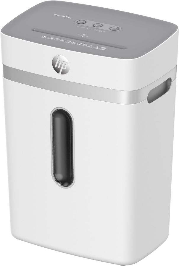 Шредер HP OneShred 12CC, секретность P-4, 180 см/мин., фрагменты - 4мм x 3.5см, 23л, 12 листов, скрепки, скобы, карты, белый (2802)