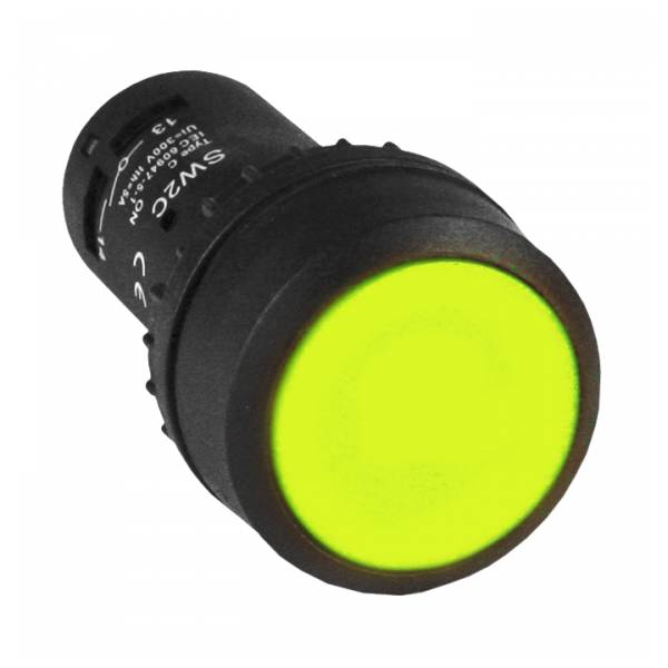 Кнопка плоская без фиксации 22 мм, 1NO 1NC, желтый, EKF PROxima SW2C-11 (sw2c-11s-y)
