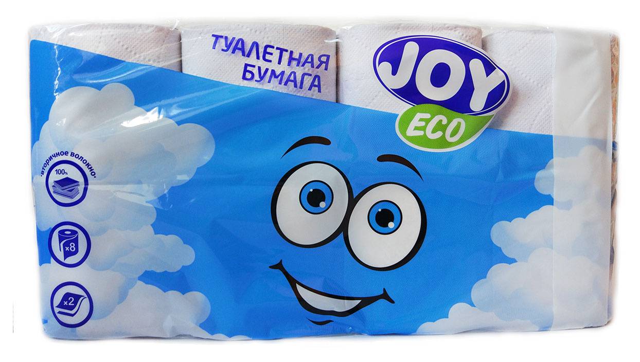 

Бумага туалетная Joy Eco, слоев: 2, листов 140шт., длина 17.5м, белый, 8шт. (1687810)