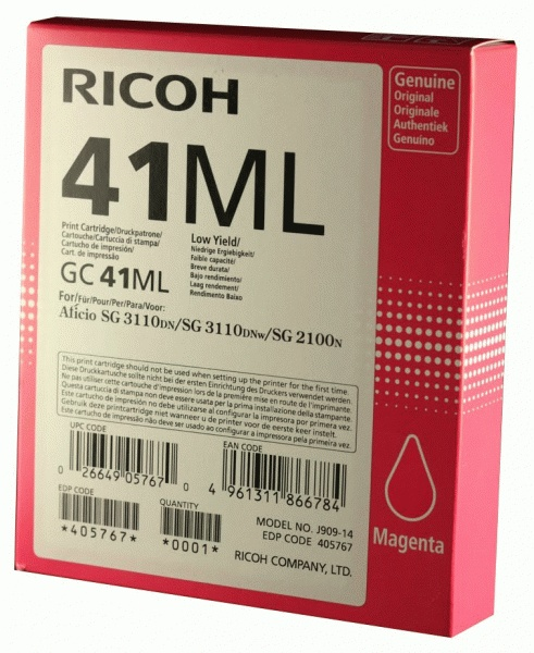 

Картридж струйный Ricoh GC41ML (405767), пурпурный, оригинальный, ресурс 600 страниц для Ricoh Aficio SG 7100DN / 3110DN / 3100SNw / 2100N, GC41ML