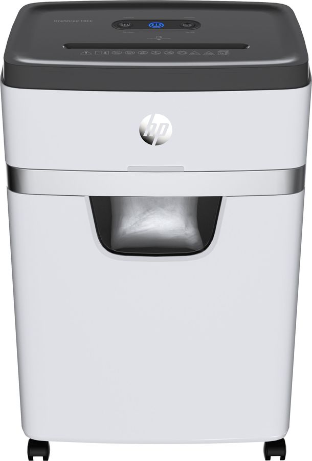 

Шредер HP OneShred 18CC, секретность P-4, 160 см/мин., фрагменты - 4мм x 3.5см, 25л, 18 листов, скрепки, скобы, карты, серый/черный (2805), 18CC