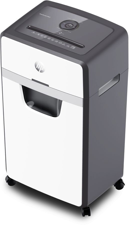 

Шредер HP OneShred 24CC, секретность P-4, 160 см/мин., фрагменты - 4мм x 3.5см, 30л, 24 листов, скрепки, скобы, карты, черный/белый (2807), 24CC