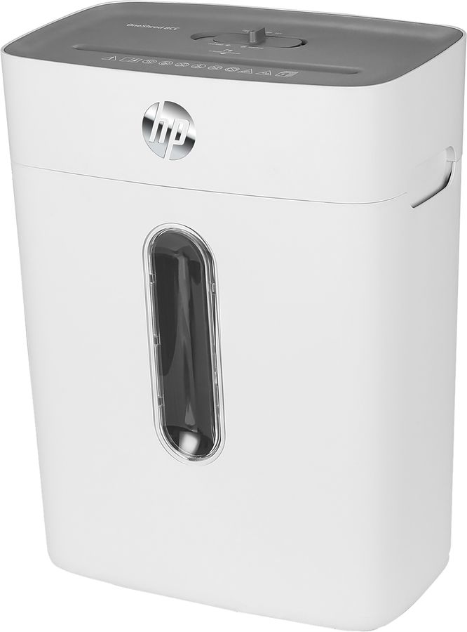 

Шредер HP OneShred 8CC, секретность P-4, 180 см/мин., фрагменты - 5мм x 1.8см, 15л, 8 листов, скрепки, скобы, карты, белый/серый (2801), 8CC