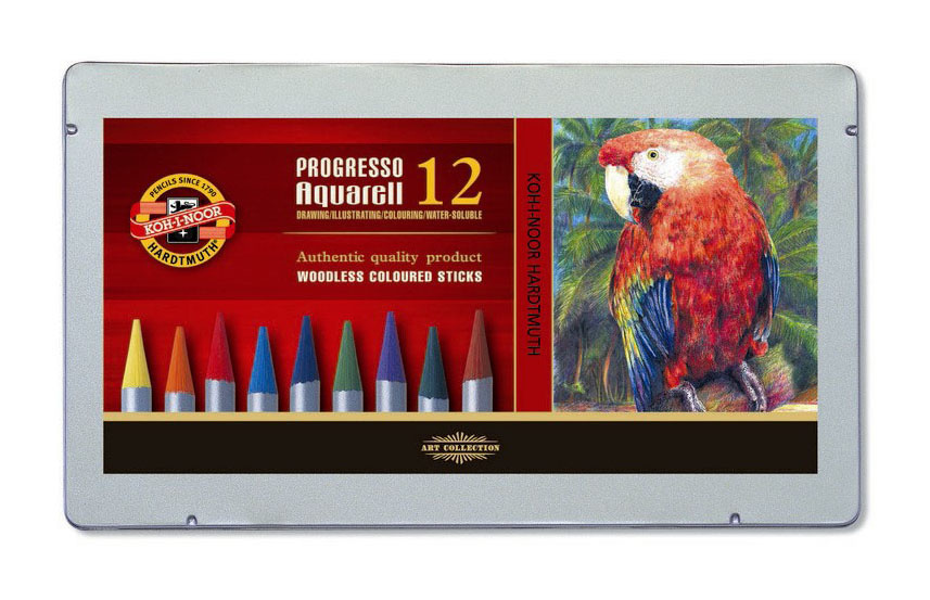 

Набор цветных карандашей KOH-I-NOOR Progresso Aquarell 8782, круглые, 12 шт., заточенные (8782012001PL), 8782