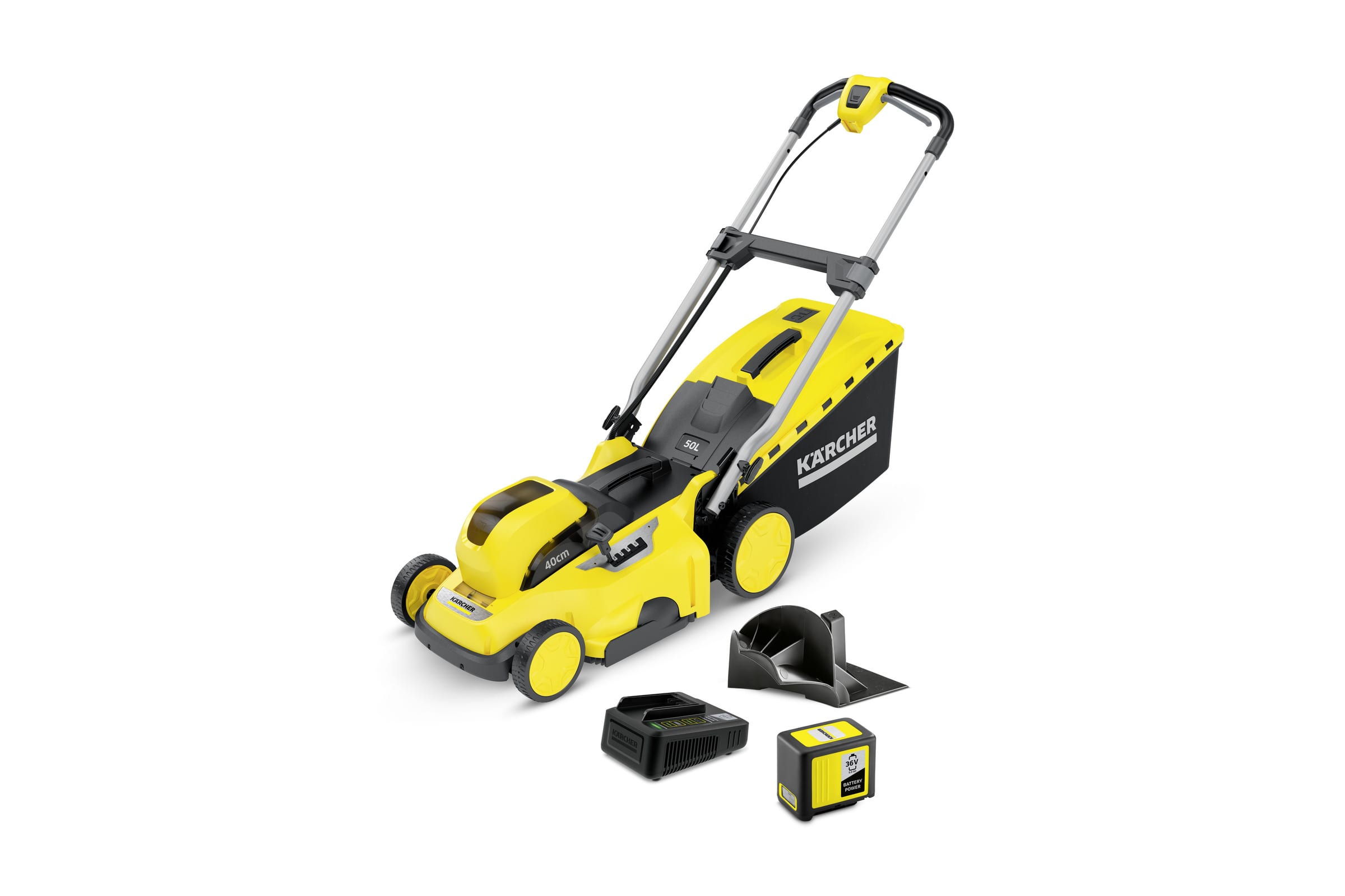 

Колесная газонокосилка KARCHER LMO 36-40 Battery Set, электрическая, аккумуляторная, Li-Ion, 5 А·ч, 36В, ширина скашивания 40см, высота скашивания 20мм-70мм, объем травосборника 50л., 18.6кг, АКБ+З/У (1.444-450.0), LMO 36-40 Battery Set