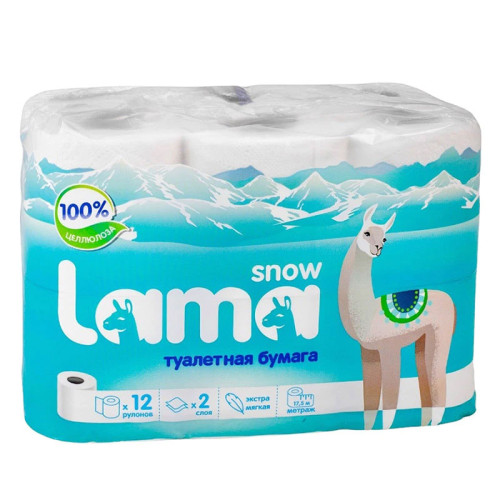 Бумага туалетная Snow Lama, слоев: 2, листов 140шт., длина 17.5м, белый, 12шт - фото 1