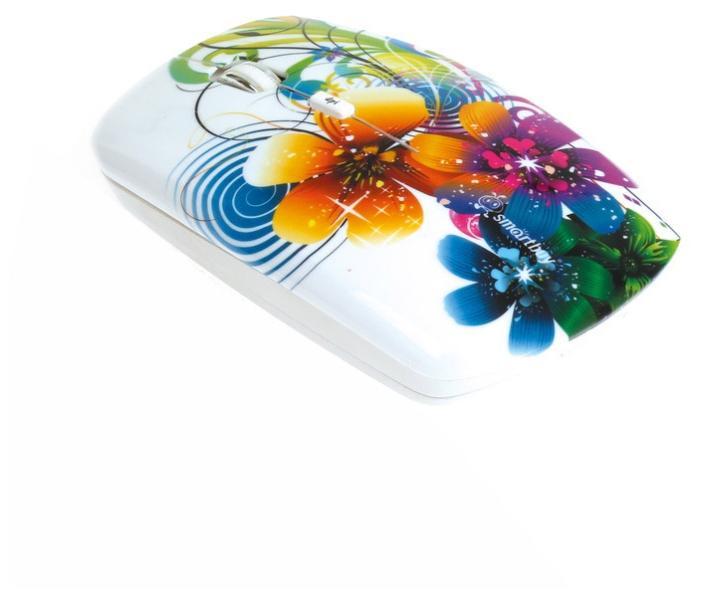 Мышь беспроводная SmartBuy SBM-327AG-FL-FC Flowers Full-Color Print White USB, 2000dpi, оптическая светодиодная, USB, несколько цветов