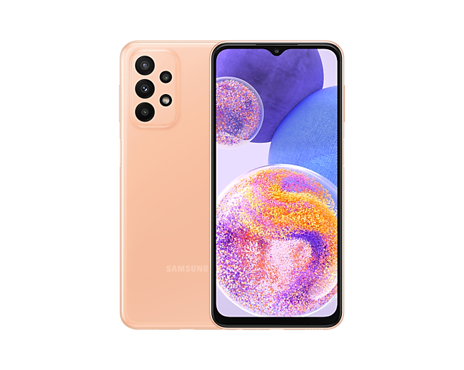 

Смартфон Samsung Galaxy A23, 6.6" 1080x2408 PLS, Qualcomm Snapdragon 680, 4Gb RAM, 64Gb, 3G/4G, NFC, Wi-Fi, BT, 4xCam, 2-Sim, 5000mAh, USB Type-C, Android 12, оранжевый (SM-A235FZOUSKZ), Galaxy A23