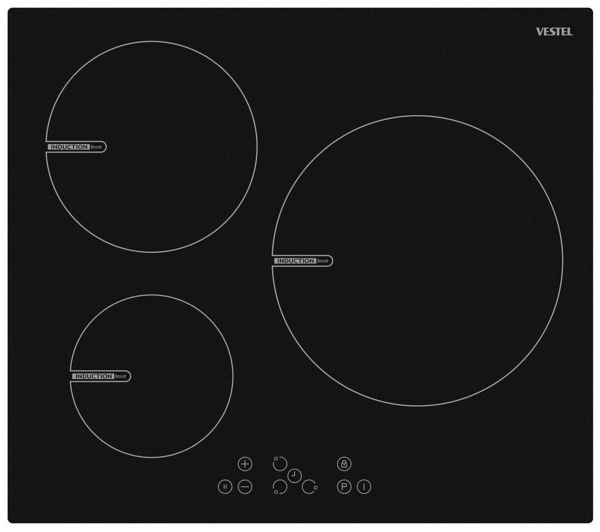

Индукционная варочная панель Vestel 63151B VHI 3 конфорки, черный/серебристый (VHI63151B), VHI