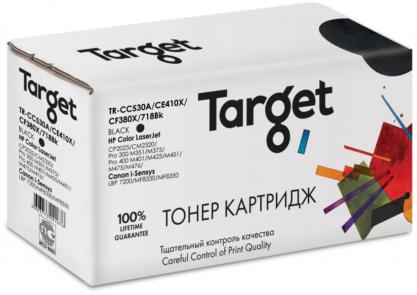 

Картридж лазерный Target TR-CC530A/CE410X/CF380X/718Bk (718Bk/CC530A/CE410X/CF380X), черный, 4000 страниц, совместимый для Canon LJ CP2025/2320/LBP7200/MF8330/8350/ Pro 300 M351/375/Pro 400 M451/475/MFP M476 с чипом