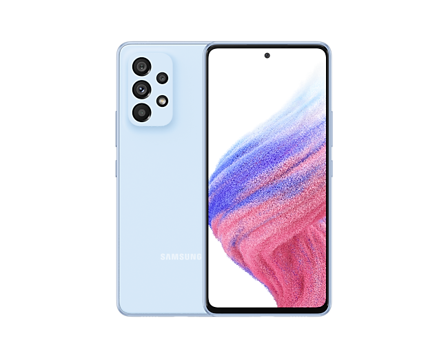 

Смартфон Samsung Galaxy A53 5G, 6.5" 1080x2400 Super AMOLED, Samsung Exynos 1280, 8Gb RAM, 256Gb, 3G/4G/5G, NFC, Wi-Fi, BT, 4xCam, 2-Sim, 5000 мА⋅ч, USB Type-C, Android 12, голубой (SM-A536ELBHSKZ), Galaxy A53 5G