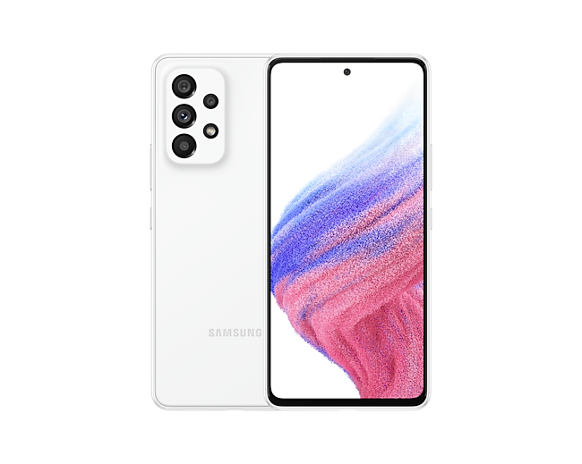 

Смартфон Samsung Galaxy A53 5G, 6.5" 1080x2400 Super AMOLED, Samsung Exynos 1280, 6Gb RAM, 128Gb, 3G/4G/5G, NFC, Wi-Fi, BT, 4xCam, 2-Sim, 5000 мА⋅ч, USB Type-C, Android 12, белый (SM-A536EZWDSKZ), Galaxy A53 5G