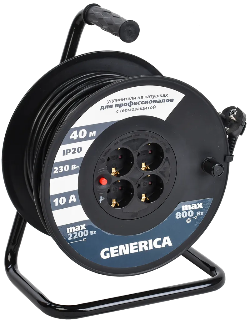 

Удлинитель на катушке IEK Generica УК40 , 4-розетки, 40м, черный (WKP10-10-04-40-G), УК40