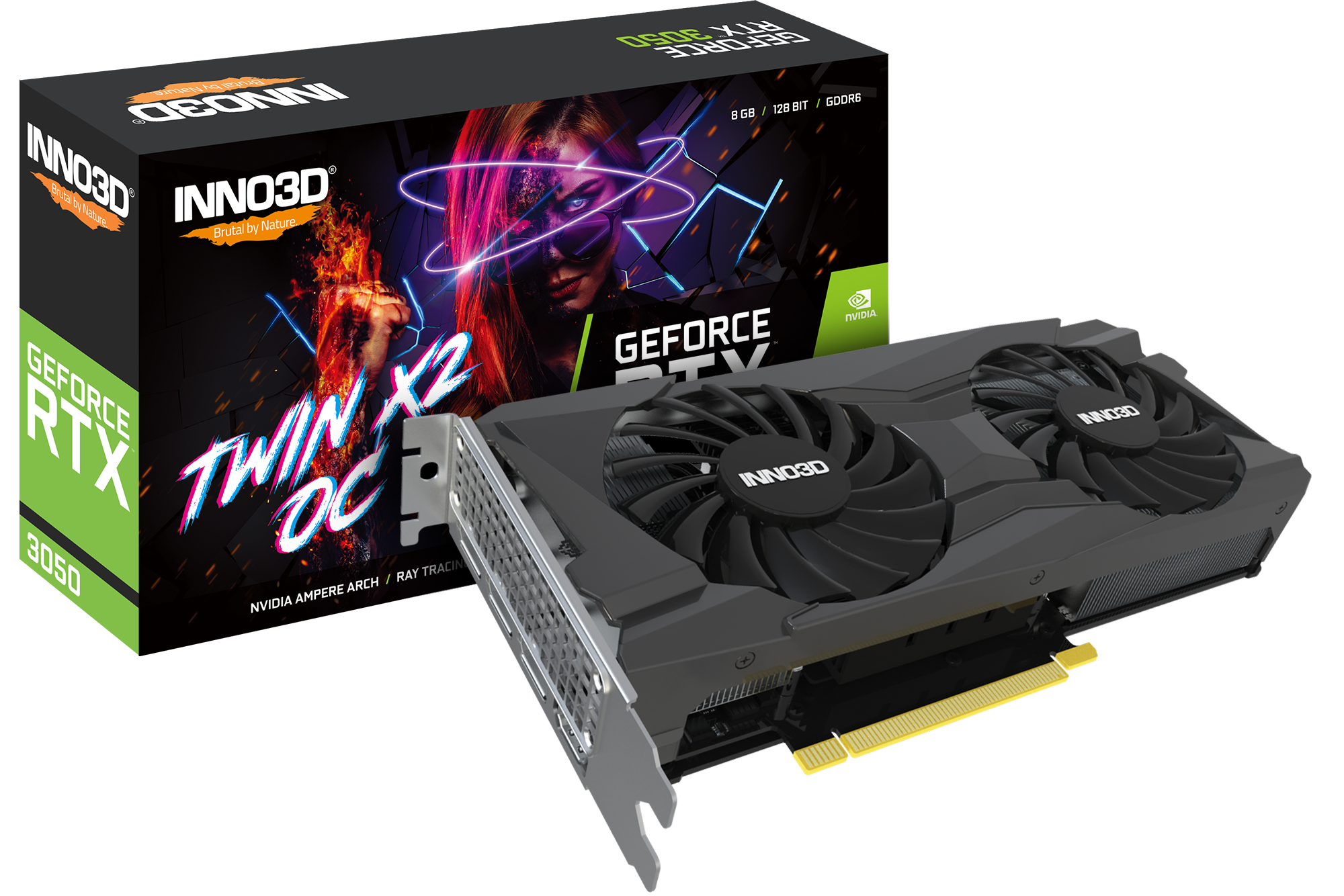

Видеокарта Inno3D NVIDIA GeForce RTX 3050 Gaming OC X2, 8Gb DDR6, 128 бит, PCI-E, HDMI, 3DP, Retail (N30502-08D6X-11902120), Gaming OC X2