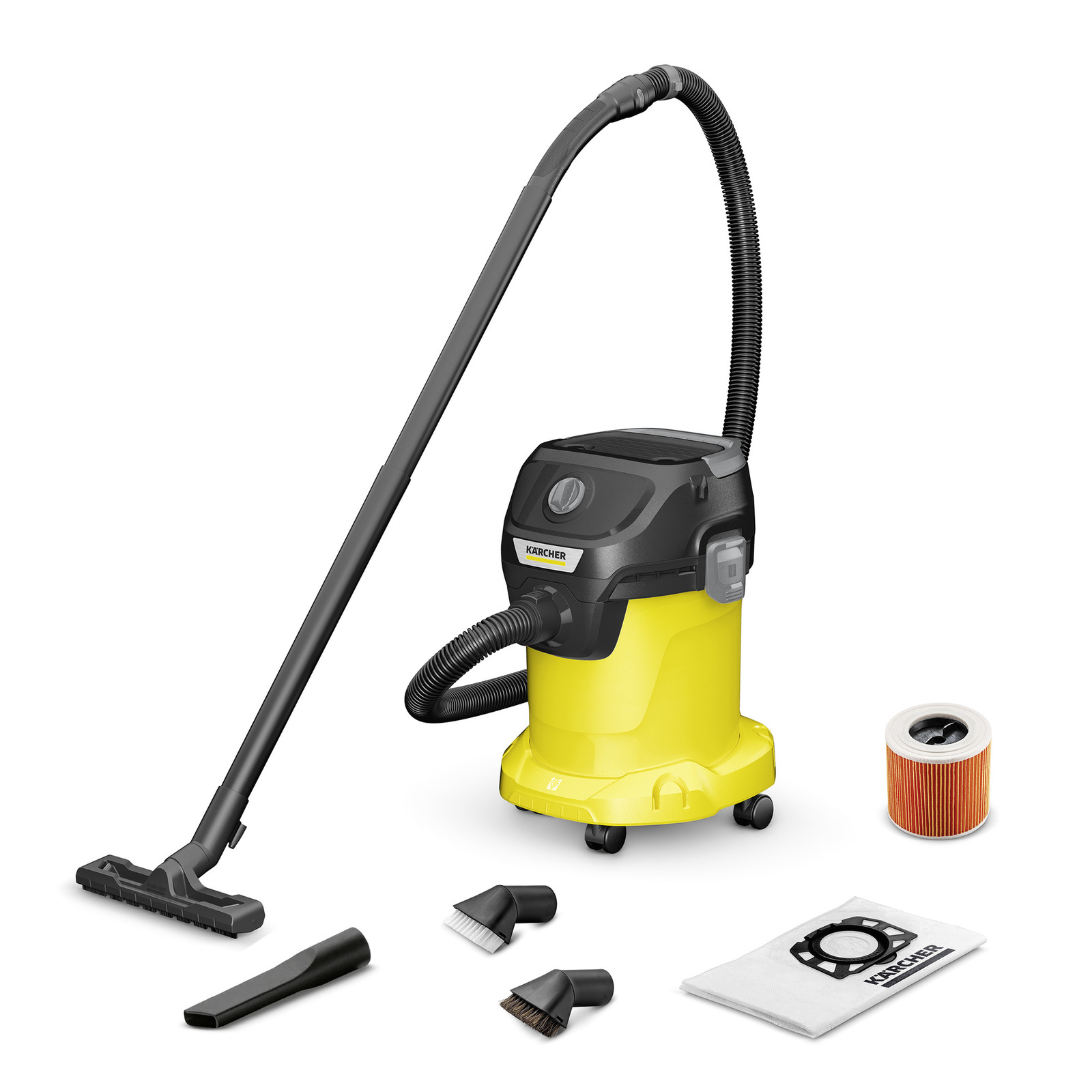 Строительный пылесос KARCHER KWD 3 V-17/4/20 Suction Brush Kit, сетевой, 1000Вт, влажная, сухая уборка, объем пылесборника 17л, контейнер, мешок, диаметр шланга 35мм, длина шланга 2м, встроенная розетка, 6.2кг (1.628-443.0 ) KWD 3 V-17/4/20 Suction Brush Kit - фото 1