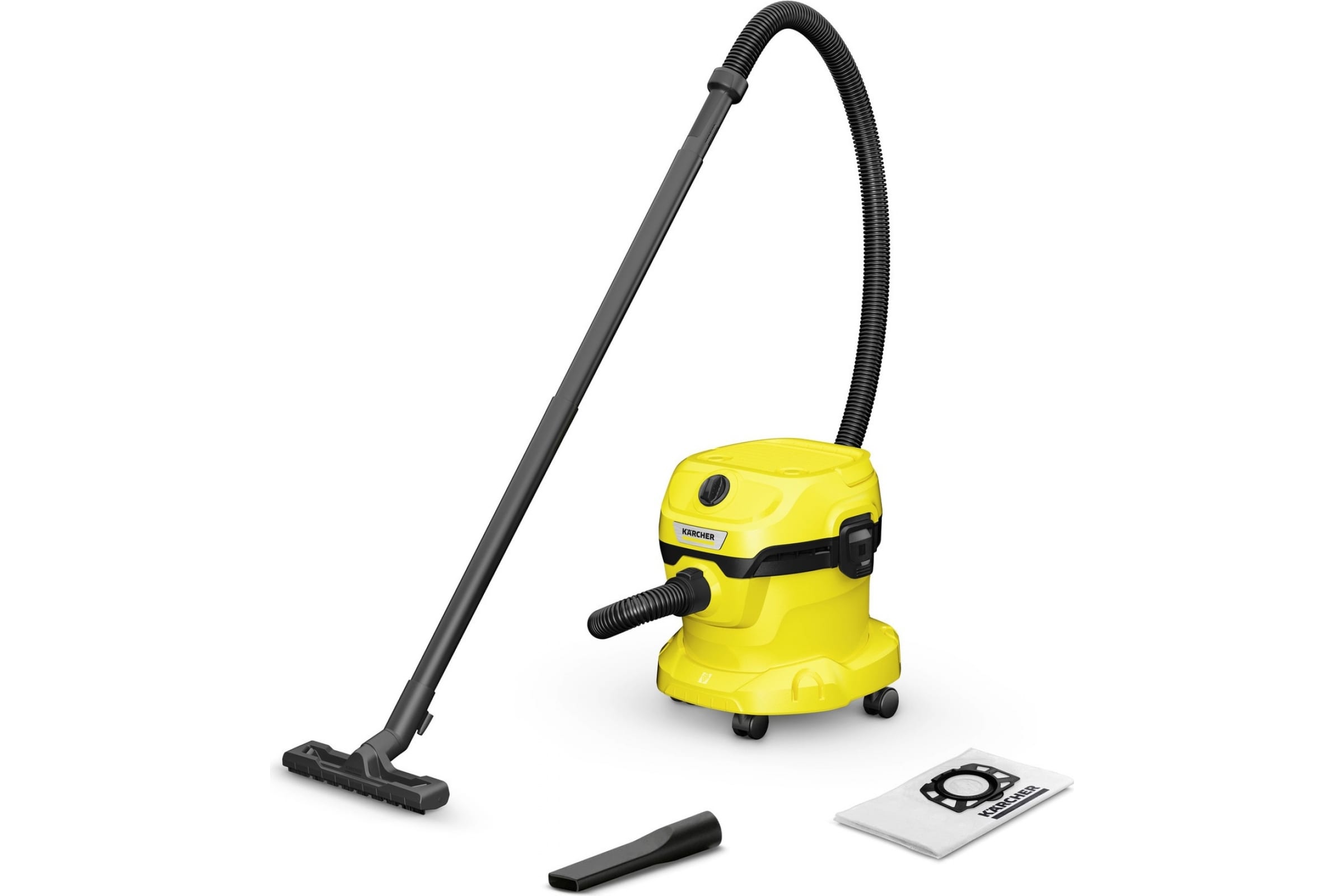 Строительный пылесос KARCHER WD 2 Plus V-12/4/18, сетевой, 1 кВт, влажная, сухая уборка, объем пылесборника 12 л, контейнер, мешок, диаметр шланга 3.5 см, длина шланга 1.8 м, 6 кг (1.628-000.0)