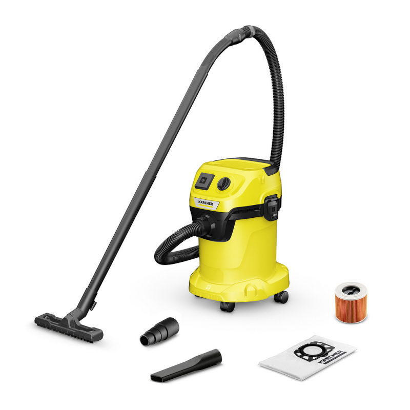 Строительный пылесос KARCHER WD 3 P V-17/4/20, сетевой, 1 кВт, влажная, сухая уборка, объем пылесборника 17 л, контейнер, мешок, диаметр шланга 3.5 см, длина шланга 2 м, 4.9 кг (1.628-170.0)