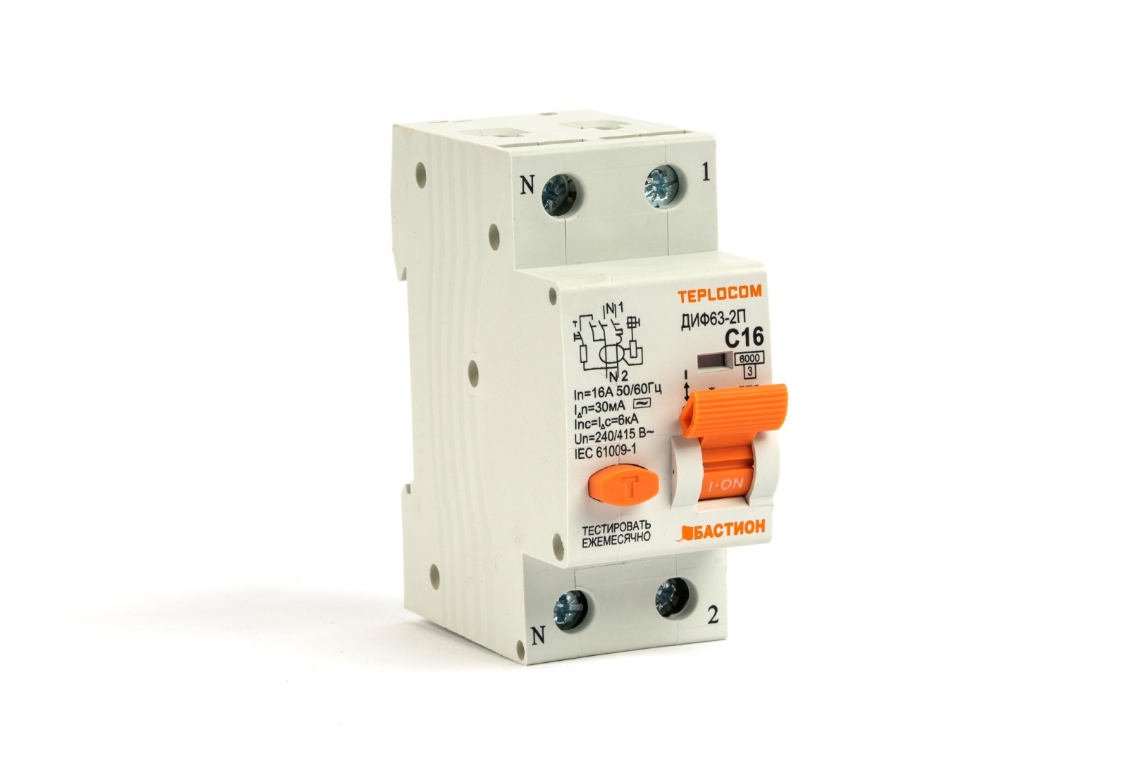 Выключатель автоматический дифференциального тока Бастион Teplocom ДИФ63, 2P, C, 16A, AC/30мА, электромеханический (8420)
