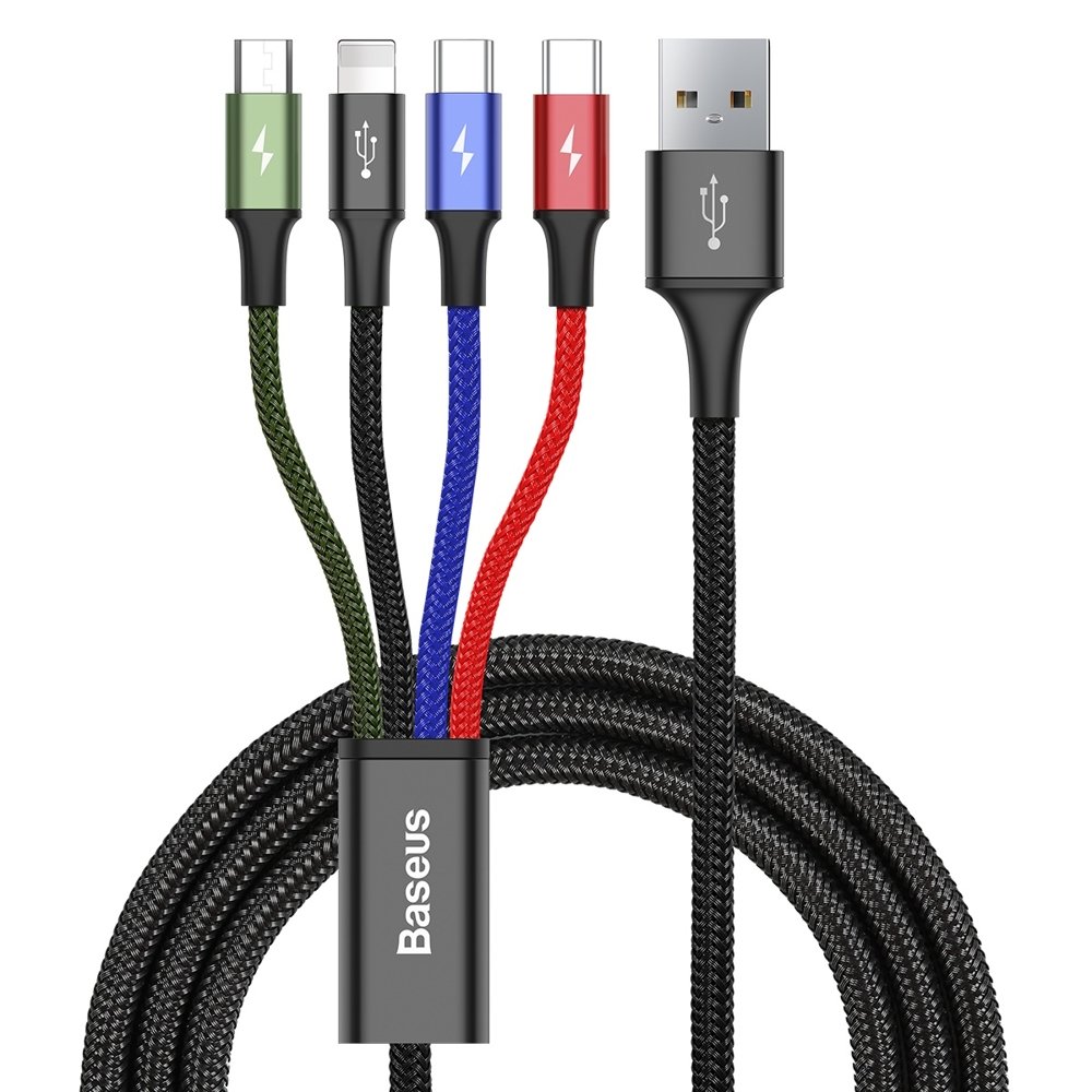 

Кабель Lightning 8-pin+2xUSB Type-C+USB Micro-USB, 1.2м, черный Baseus (CA1T4-B01)