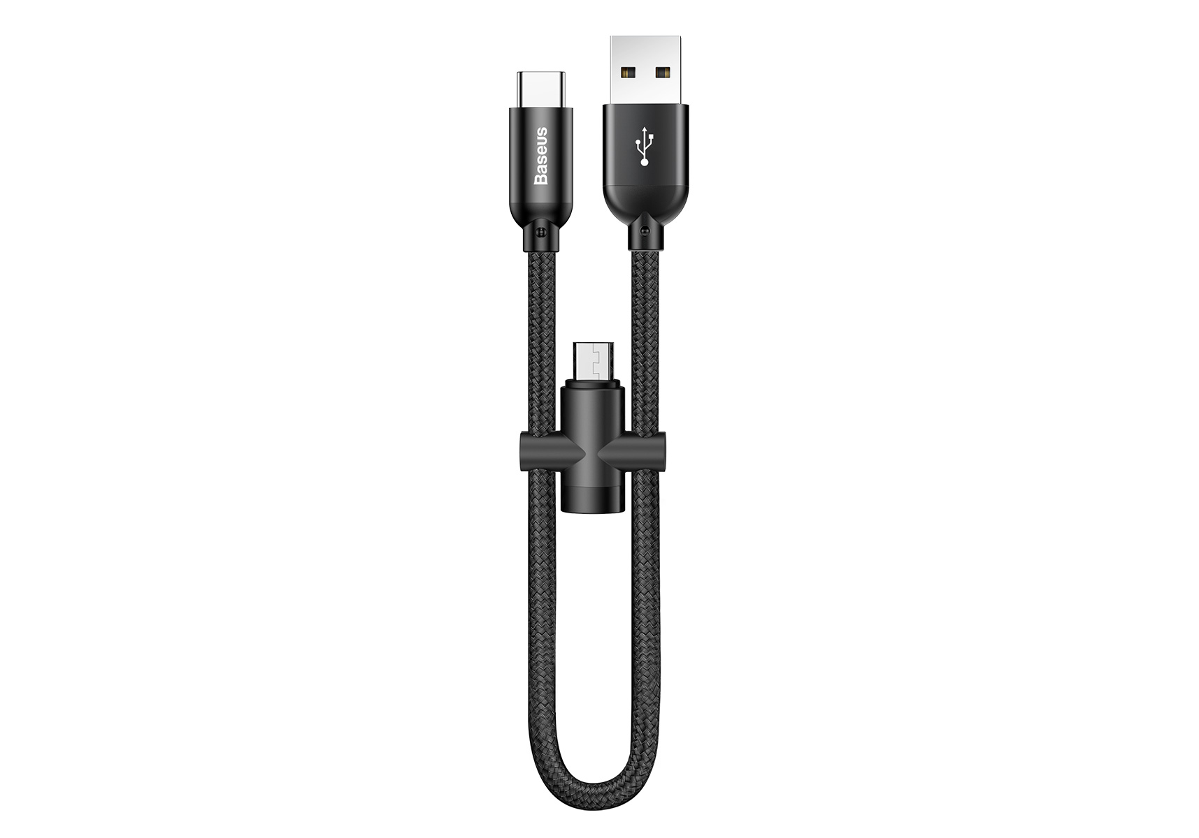 

Кабель USB 2.0(Am)-USB Type-C(m)+Micro USB2.0(Bm), 2.4A, 23см, черный Baseus U-shaped portable (CAMUTC-01), 0