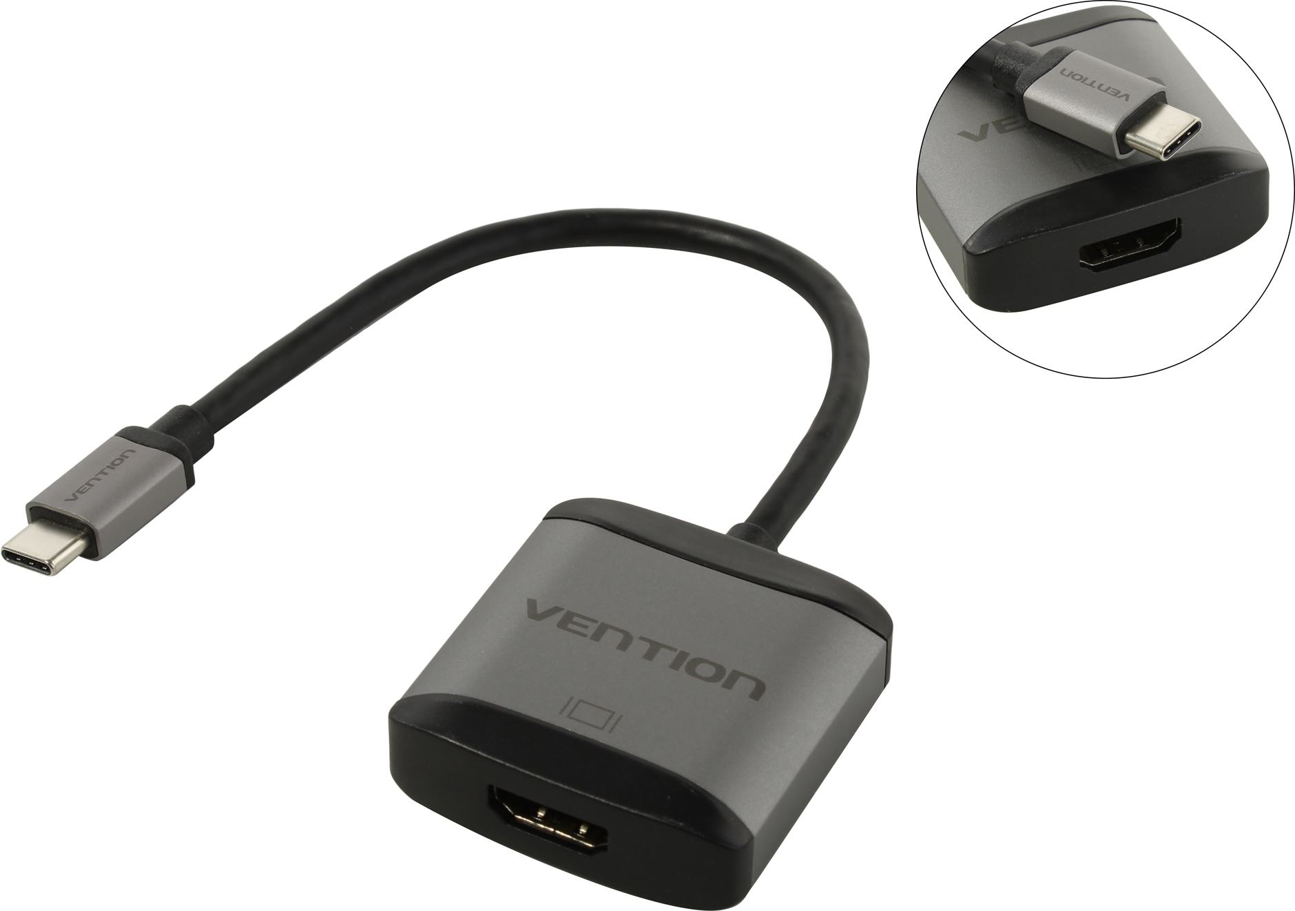 Конвертер Vention, USB 3.1 Type-C(M)-HDMI (19F), черный/серебристый (TDAHB), цвет черный/серебристый нет - фото 1