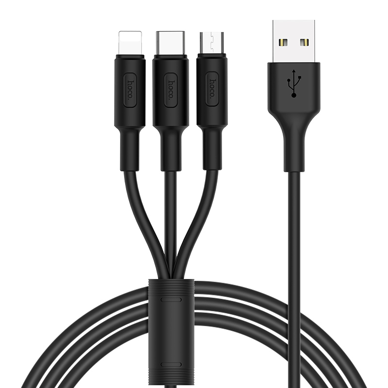 

Кабель USB-Lightning 8-pin+Micro USB+USB Type-C, 2A, 1м, черный HOCO Soarer X25 (6957531080169), X25