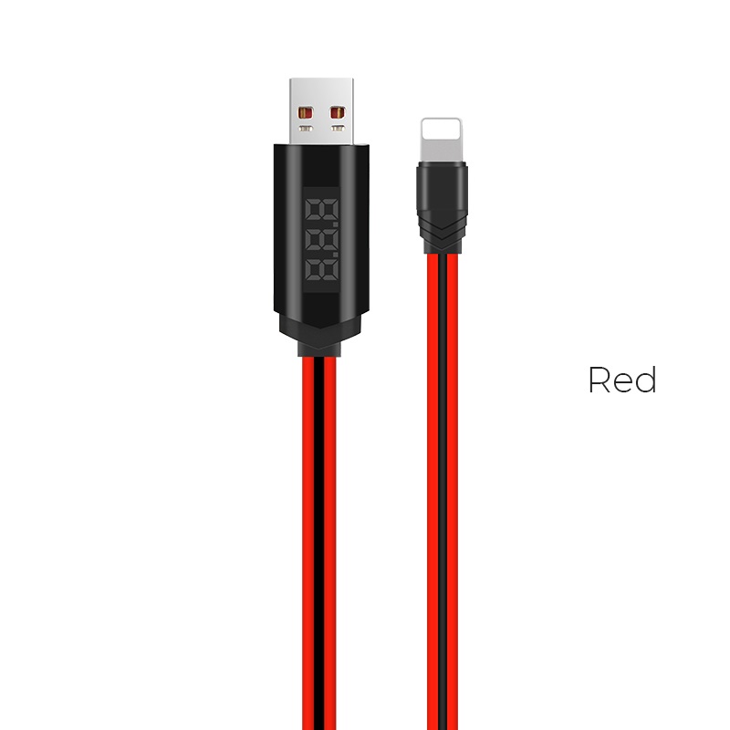 

Кабель Lightning 8-pin(m)-USB 2.0(Am), плоский, 2A, 1.2м, красный HOCO displayed timing U29 (6957531062950 ), U29