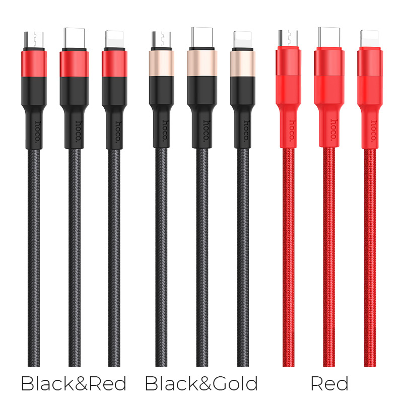 

Кабель USB-Lightning 8-pin+Micro USB+USB Type-C, 2A, 1м, красный HOCO Xpress X26 (80299), X26