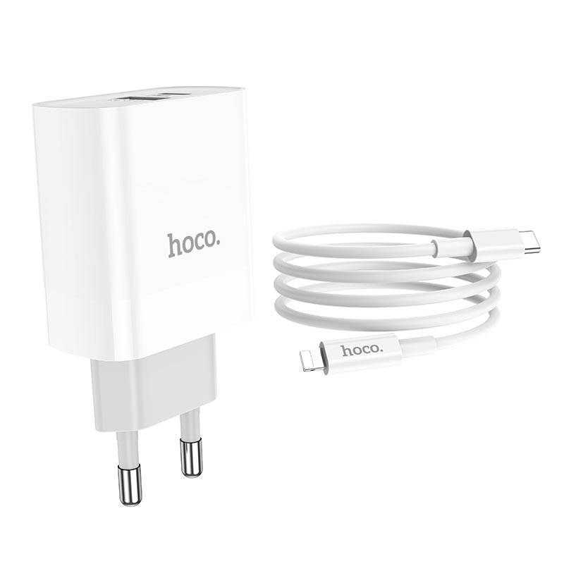 

Сетевое зарядное устройство Hoco C80A Rapido 18W, 2xUSB, USB type-C, Quick Charge, PD, 3A, белый, USB Type-C - Lighting 8-pin, C80A Rapido