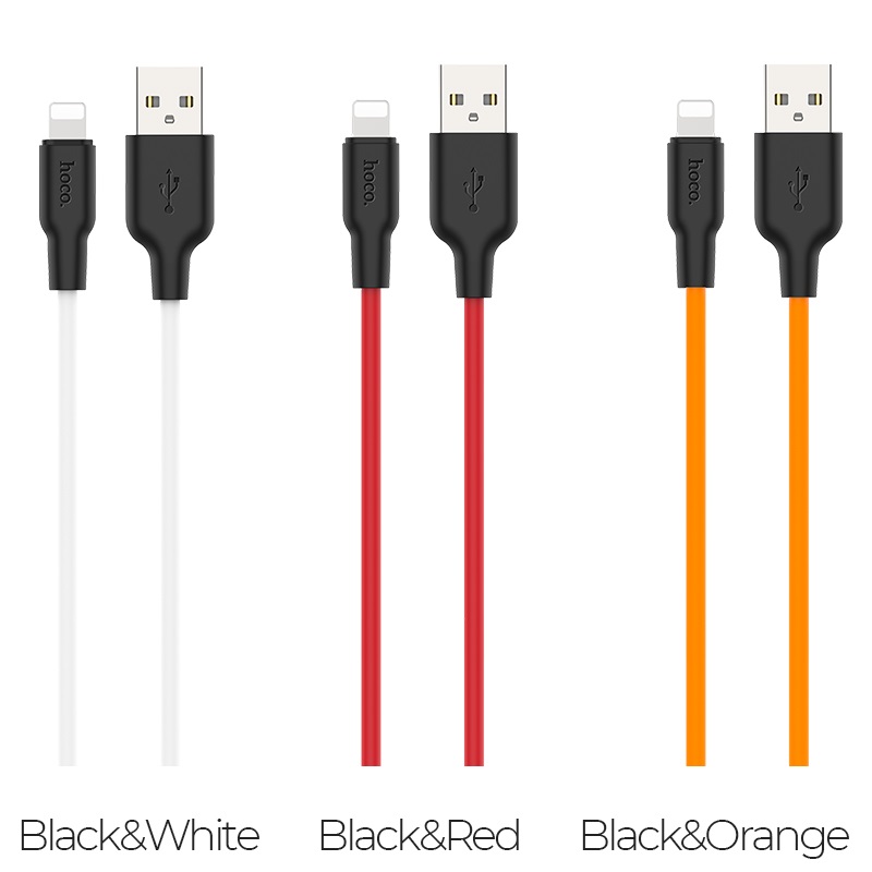 

Кабель Lightning 8-pin-USB, 2.4A, 1м, черный/красный HOCO Silicone X21 (x21), X21