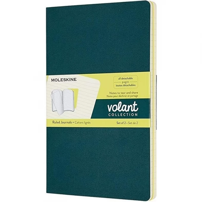 

Блокнот Moleskine VOLANT (2 шт), 130х210мм, линейка, 96 листов, зеленый/желтый цитрон (QP721K31M20), VOLANT (2 шт)