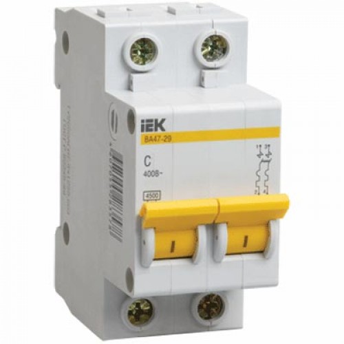 

Выключатель автоматический IEK ВА47-29 двухполюсный (2P/2П) 32А B 4.5кА (MVA20-2-032-B), ВА47-29