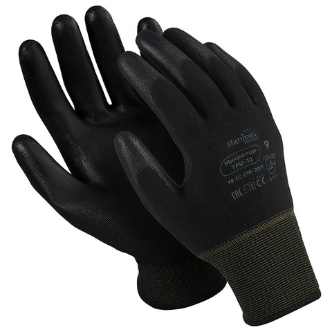 Перчатки хозяйственно-бытовые нейлоновые с полиуретановым покрытием, 9 (L), черный, MANIPULA