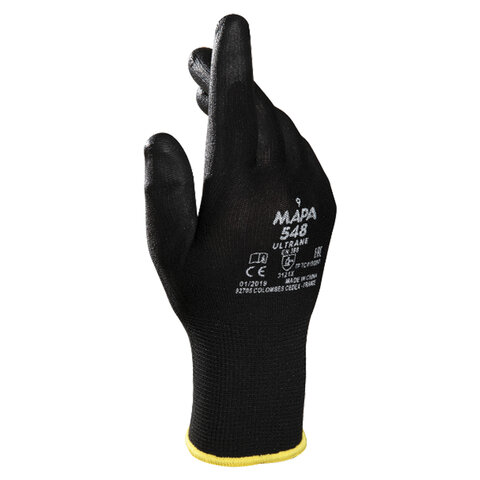 Перчатки хозяйственно-бытовые нейлоновые с полиуретановым покрытием, 9 (L), черный, MAPA