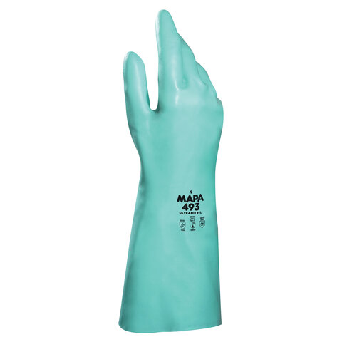 Перчатки хозяйственно-бытовые нитриловые, с х/б напылением, от химических воздействий, XL/10, зеленый, MAPA