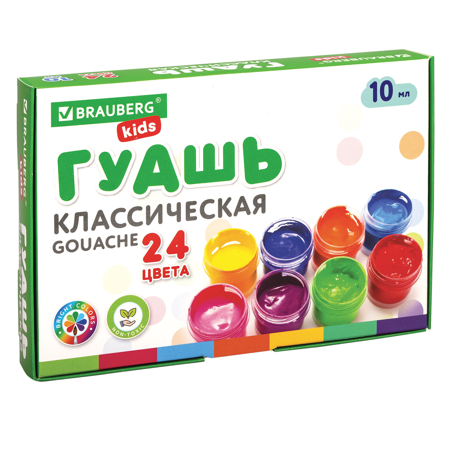 

Краски гуашь 1шт./24 цветов, разноцветный, 10мл, банка, картонная коробка, BRAUBERG KIDS (192276), нет данных
