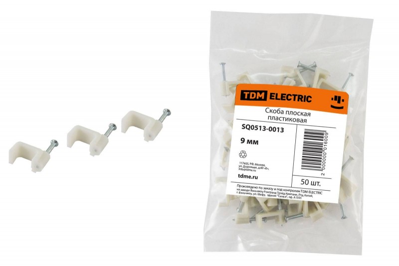 

Скоба для кабеля TDM, 9 мм, 50 шт., белый (SQ0513-0013)