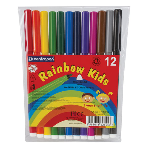 

Фломастеры смываемые Centropen Rainbow Kids, 12 шт. (151180), Rainbow Kids