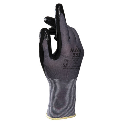 Перчатки хозяйственно-бытовые текстиль нитриловое покрытие (облив), 8 (M), черный, MAPA