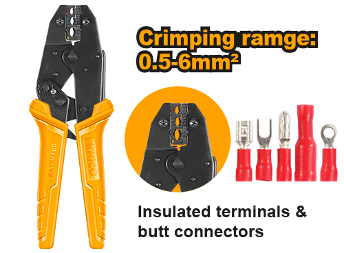 Пресс-клещи обжимные для изолированных наконечников 0,5-6мм INGCO INDUSTRIAL HRCPJ0506