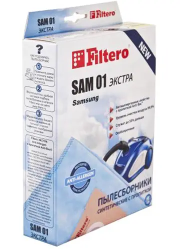 

Пылесборники Filtero SAM 01 ЭКСТРА, для GRUNDIG, SUPERIOR, KENWOOD, Novamatic, AFK, Sanyo, DIRTDEVIL, BESTRON, DAREL, Rotel, Severin, EVGO, Bomann, SOLAC, ELEKTA, DeLonghi, ATLANTA, IDELINE, Team, Trisa, HITACHI, Technika, Melissa, Nilfisk, Clatronic, Bim