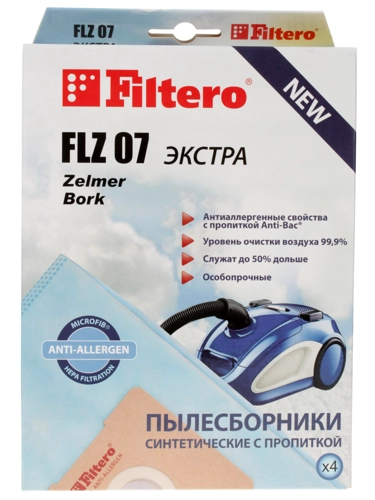 

Пылесборники Filtero FLZ 07 ЭКСТРА, для BESTRON, Rotel, ZELMER, BORK, Hanseatic, 4шт., голубой (FLZ 07), FLZ 07 ЭКСТРА