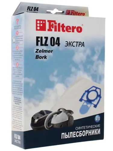 

Пылесборники Filtero FLZ 04 ЭКСТРА, для ZELMER, BORK, 3шт., голубой (FLZ 04), FLZ 04 ЭКСТРА
