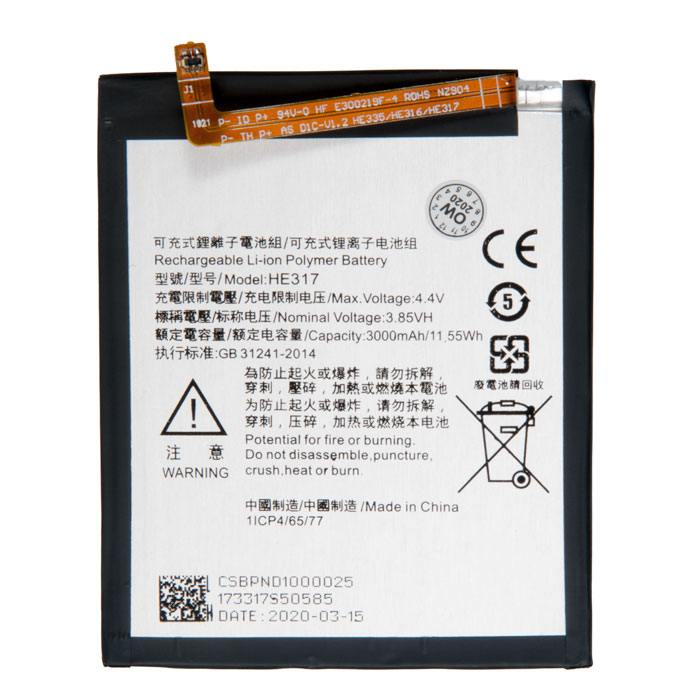

Аккумулятор HE317 для Nokia 6, Li-Pol, 3000mAh, 3.85V (751404), HE317