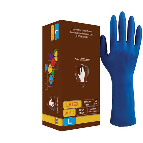 Перчатки смотровые латексные, пар в упаковке: 25, L, синий, SAFE&CARE