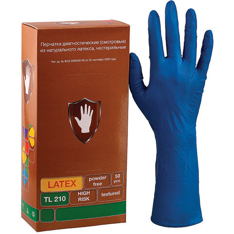 Перчатки смотровые латексные, пар в упаковке: 25, M, синий, SAFE&CARE